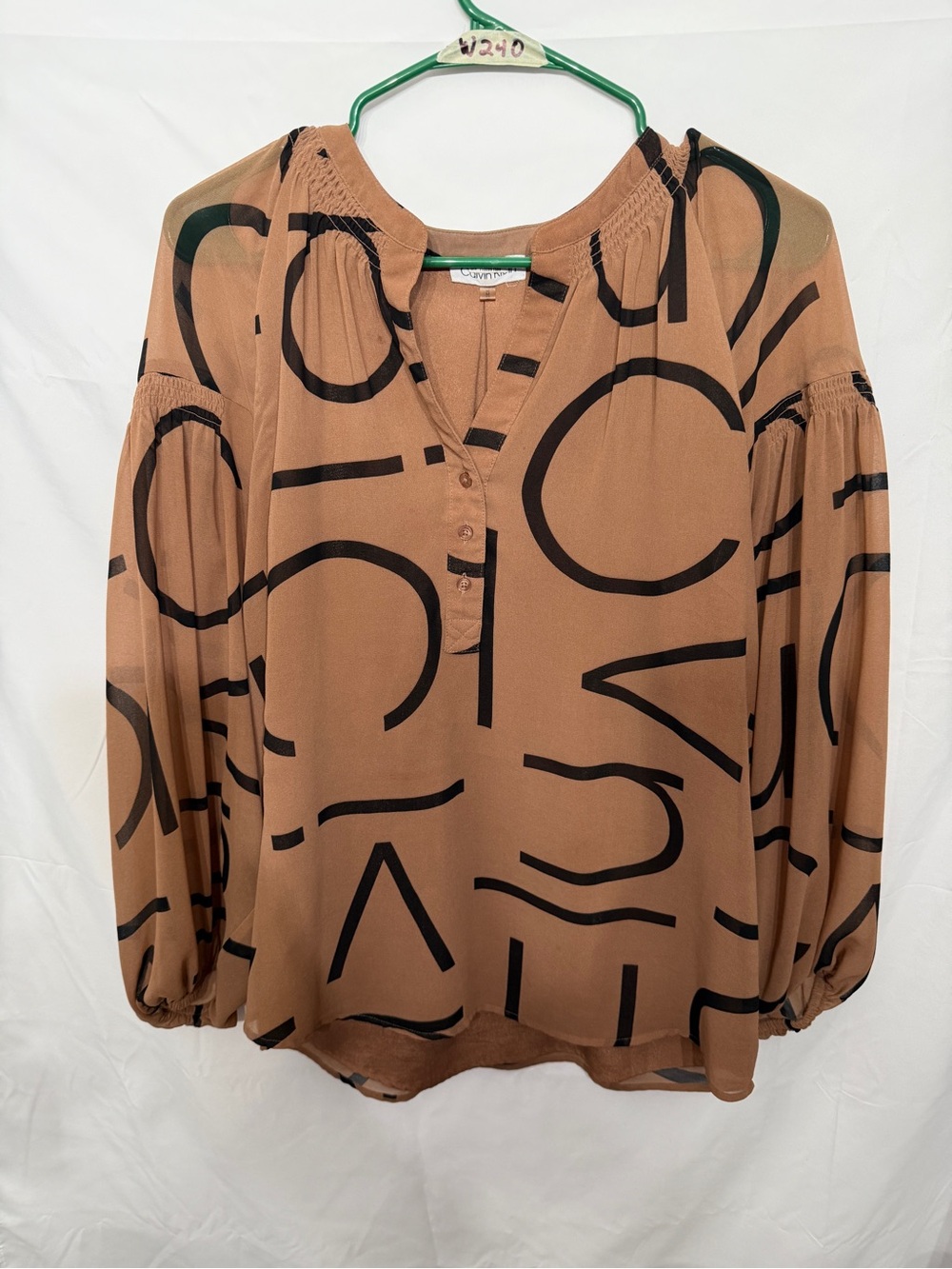Women’s Calvin Klein Abstract Print Peasant Blouse Medium Brown Black
